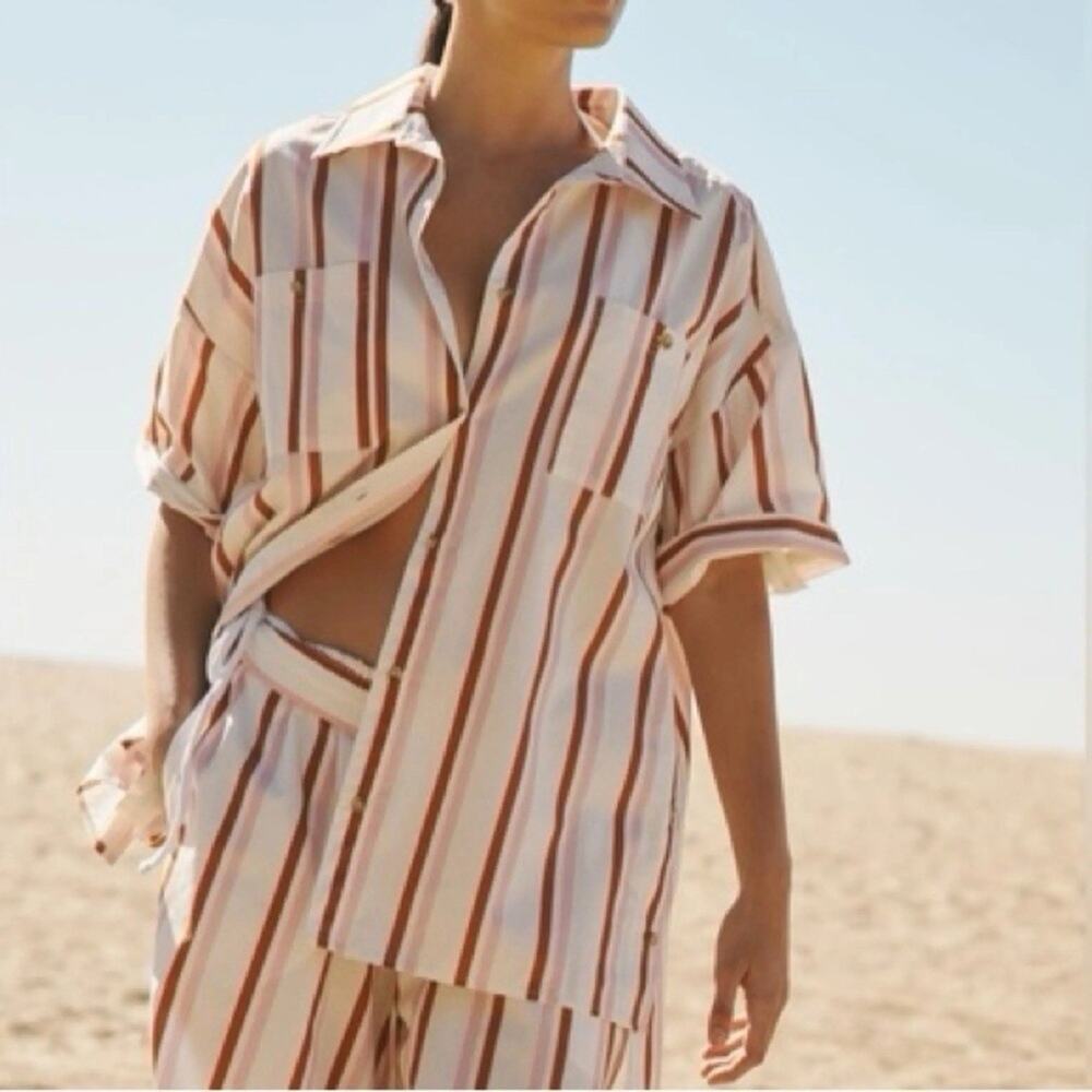 By Anthropologie Blouse Women’s Small Button Up Striped Top Button Sides Coverup